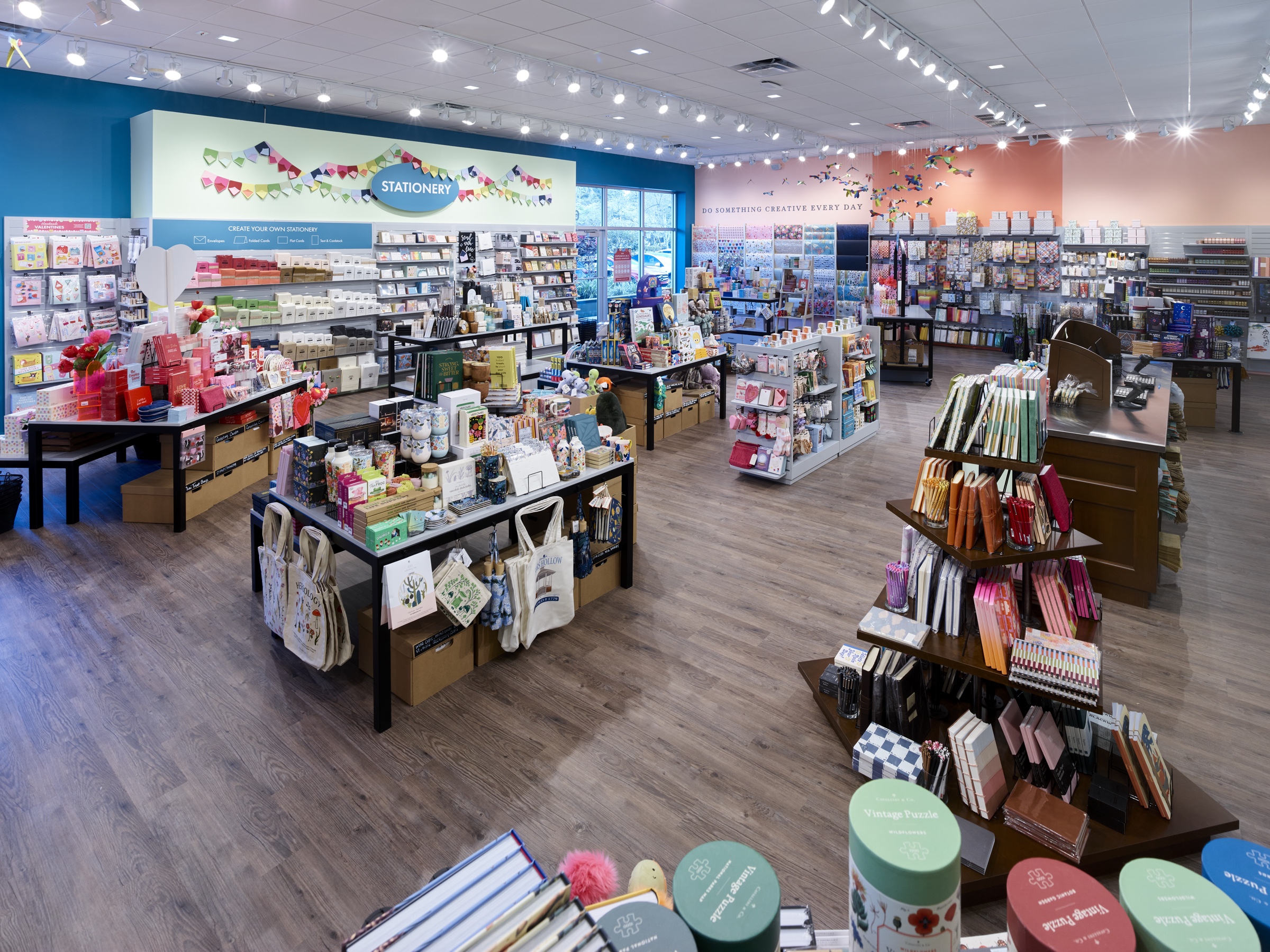 Custom carpentry and merchandising fixtures at Paper Source, Boca Raton